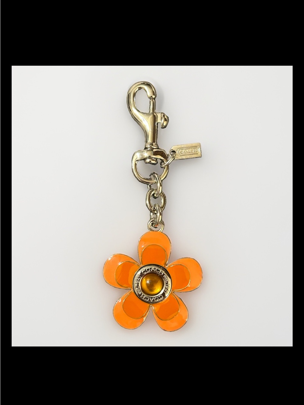 Coach Orange Daisy, Metal Layered, Cabochon Domed, Bag Charm, Style: #92108
